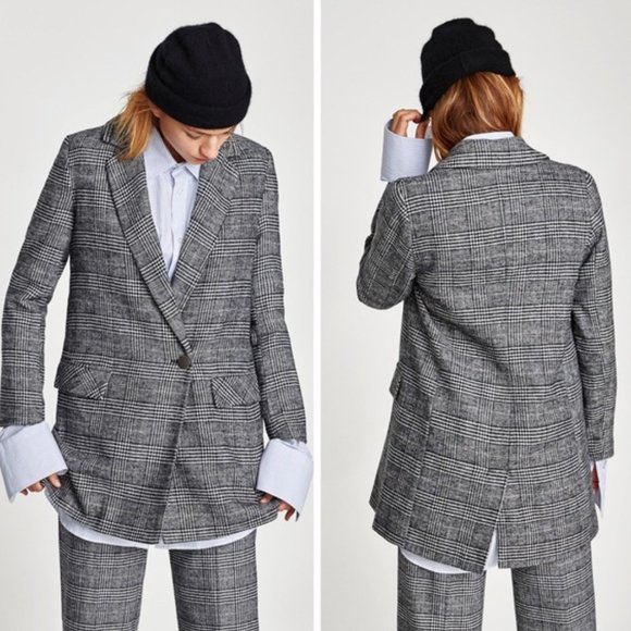 Zara Double Breasted Checked Blazer - Picture 3 of 9